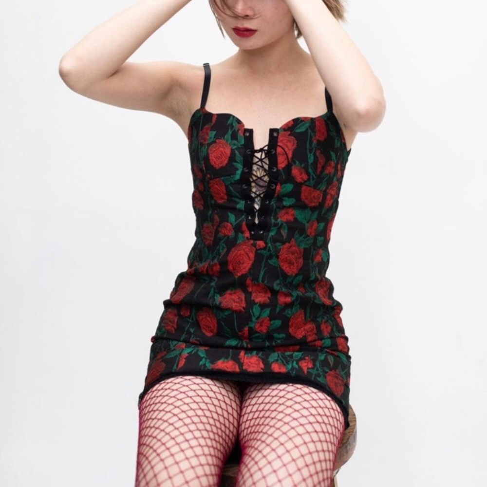 For Love & Lemons Free People Rose brocade Floral Mesh pin dot corset dress XS - Picture 3 of 11